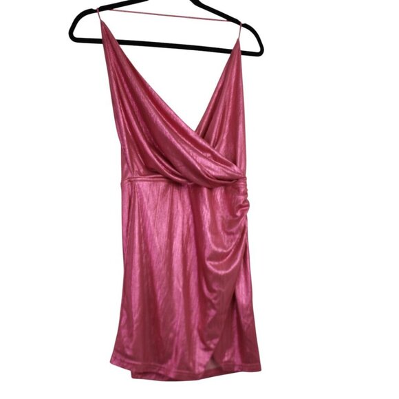 Revolve Superdown Pink Metallic Mini Missie Wrap Front Dress SZ Small - Picture 1 of 12